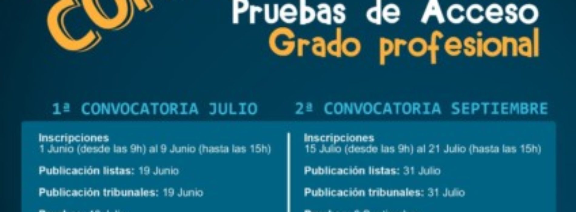 Convocatorias para pruebas de acceso a Grado Profesional 2020/21